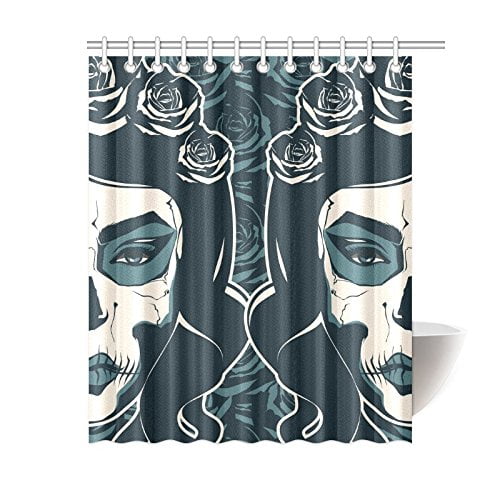 Sugar Skull Shower Curtain 71X71/" Waterproof Fabric 12 Hooks Mat for Bathroom