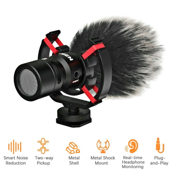 Microphones, Monture 3,5 mm avec Micro Métal Bidirectionnel Buzhi sur Caméra Réduction de Bruit en Temps Réel Micro 3,5 mm Super Bruit Super Réduction de Bruit Micro Métal Super