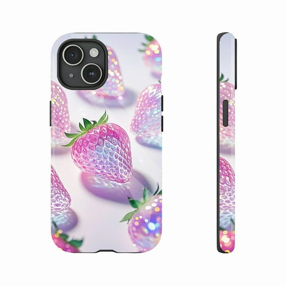 Iridescent Strawberry Shiny Glitter Phone Case for Women with Hard Shell Shockproof Design – Perfect Valentine’s Day Gift, Compatible with iPhone 11/12/13/14/15/16 (Pro Max/Plus)