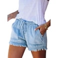 thumbnail image 4 of Luxur Women's Casual Solid Color Drawstring Denim Shorts, Light Blue, S, 4 of 4