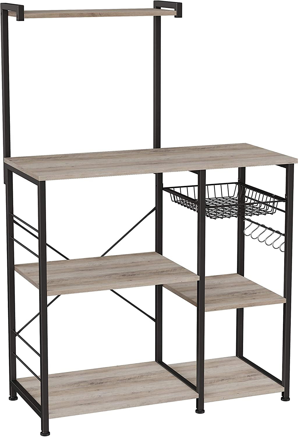 Grid Panel VASAGLE Baker’s Rack Coffee Station Rustic Brown and Black UKKS020B01 Kitchen Utility Storage Shelf with Cupboard Microwave Oven Stand Open Shelves Industrial Style 10 Hooks 