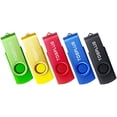 thumbnail image 1 of TOSPLUS 5 Pack 32GB USB Flash Drive USB 2.0 Thumb Drives Memory Stick Data Storage Jump Drive Swivel Design (Black/Green/Blue/Red/Gold), 1 of 5