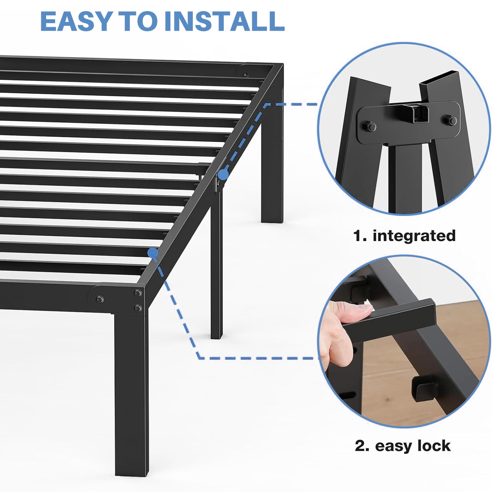 Taoset 14 inch High Heavy Duty Steel Bed Frame with Storage - Twin, No Box Spring Needed, Easy Assembly