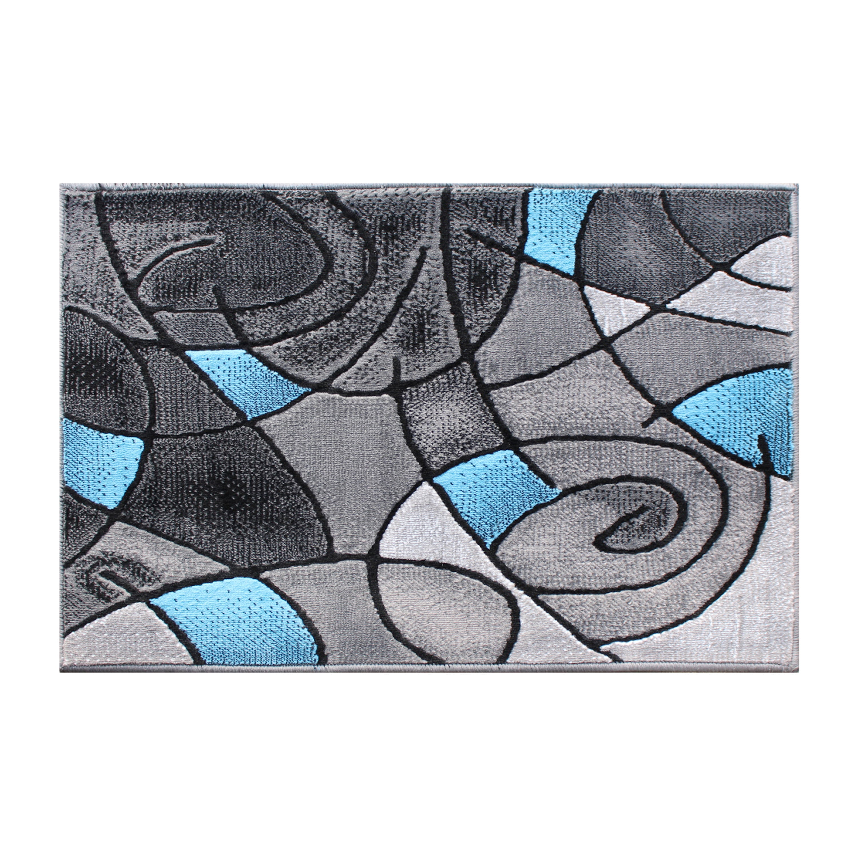 BizChair Modern Contemporary Area Rug Mat, Blue Grey Black (2 Feet X 3 Feet) Mat