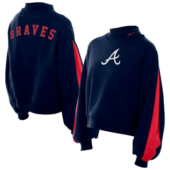 Women's New Era  Navy Atlanta Braves Mock Neck Balloon Sleeve Sweatshirt