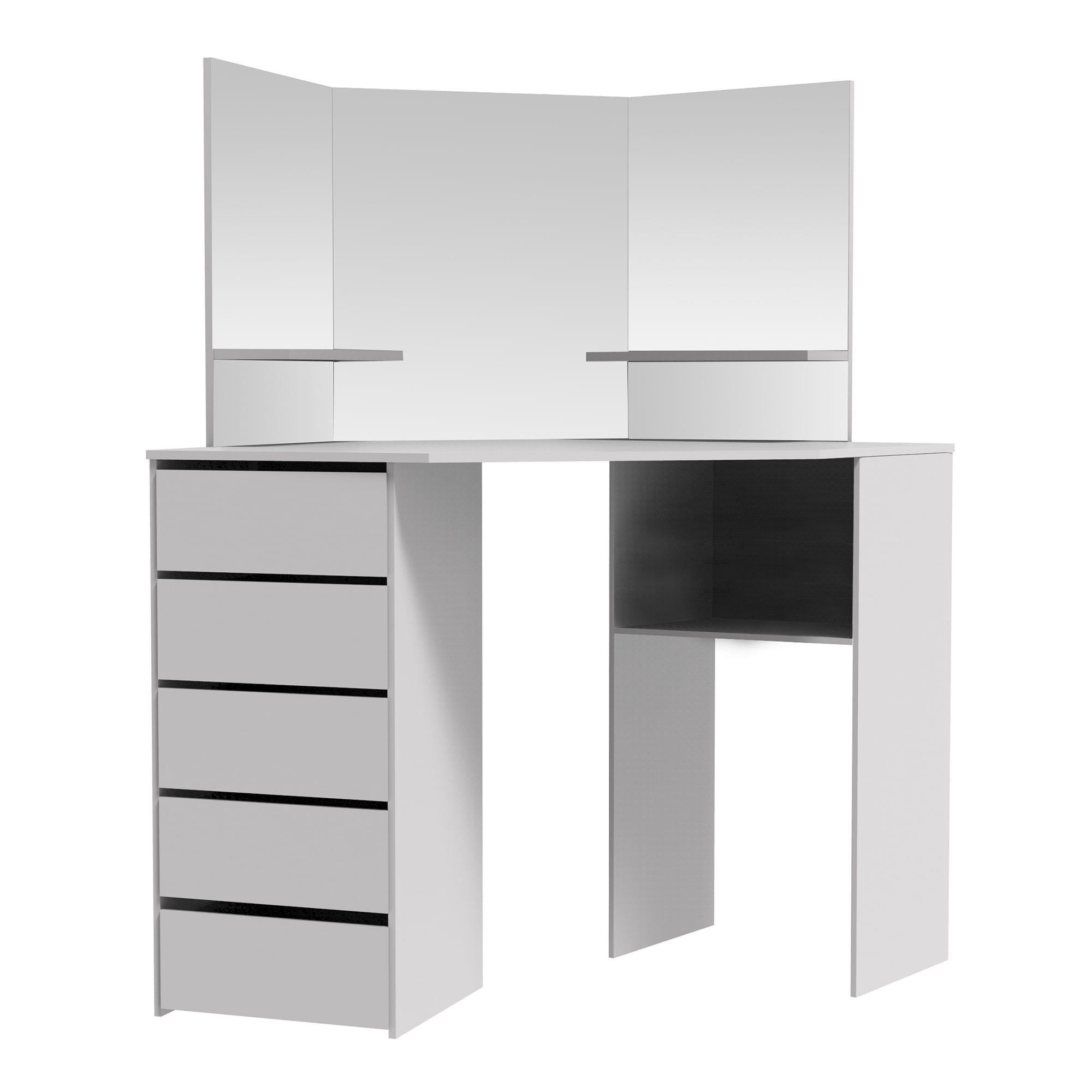 Victoria Corner Makeup Table with Mirror and Integrated Storage