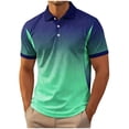 thumbnail image 2 of Ceisia Men's Blue Green Gradient Polo Shirts, Regular Fit Short Sleeve Turndown Collar Casual Summer Tops Gifts, 2 of 5