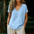 thumbnail image 2 of SELONE Blouses for Women Crewneck Short Sleeve T Shirts Linen Loose Casual Tops Solid Casual Wear Light Blue 2XL, 2 of 6