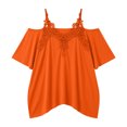 thumbnail image 5 of IUYRTFE Women's Cold Shoulder Lace Trim V Neck Top Short Sleeve Loose Fit Summer Casual Blouse Plus Size, 5 of 5