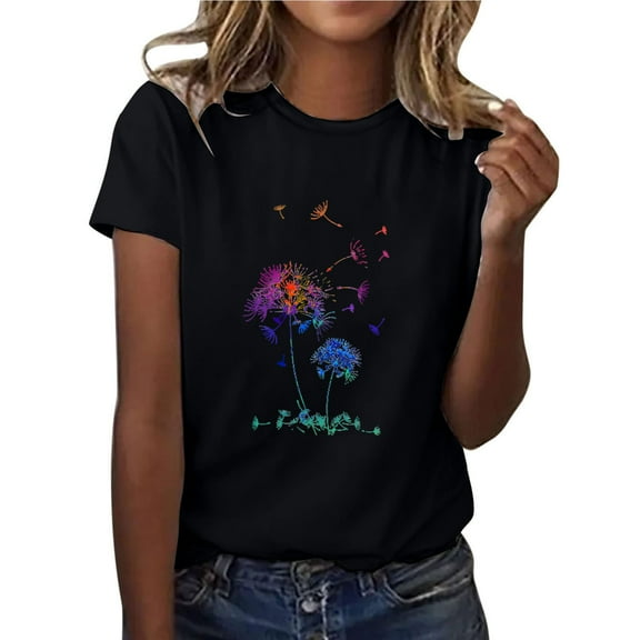 IROINNID Women Printed Round Neck Short Sleeve Casual T-shirt Pullover Blouse Tops