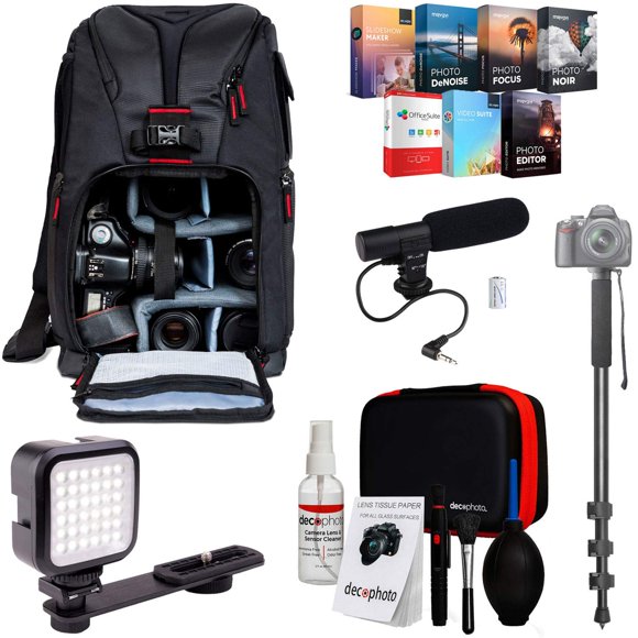 Deco Gear Pro Mobile Video Elite Bundle Including Sling Photography Backpack +Condenser Microphone + Videography LED Light + Monopod Stabilizer & Accessories Kit