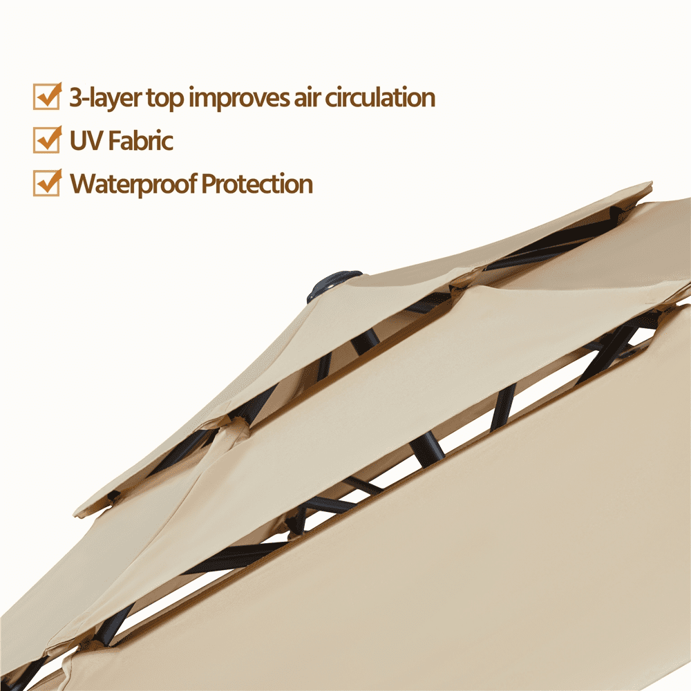 Renwick 10ft Outdoor 3 Tier Vented Umbrella with 8 Sturdy Ribs, Tan