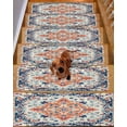 thumbnail image 2 of Boho Orange Blue Stair Treads for Wooden Steps Indoor Runner Rug Carpet, Ethnic Vintage Geometric Art Boho 7 Pieces Peel and Stick Staircase Step Treads Covers Washable Throw Door Mats, 30"x8", 2 of 6