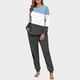 thumbnail image 1 of Conjunto de pijama informal de invierno para mujer, de doble cara, con cuello redondo estampado, manga larga, top anudado a mano, pantalones con cordón ajustable, ropa de casa, blusa de poliéster., 1 of 7