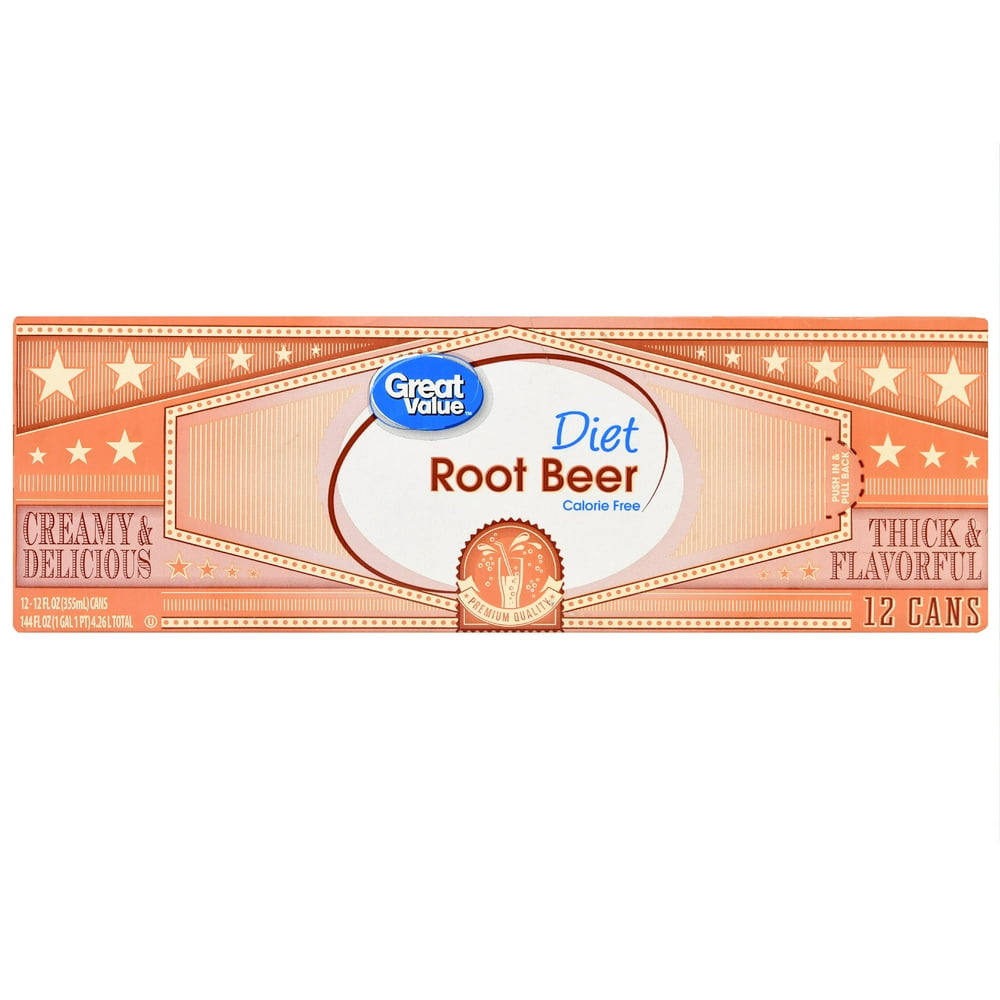 Great Value GlutenFree Diet Root Beer Soda, 12 Fl. Oz., 12 Count