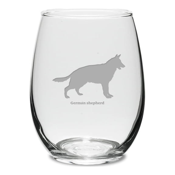 German Shepherd Deep Etched 15 oz Stemless White Wine Glass