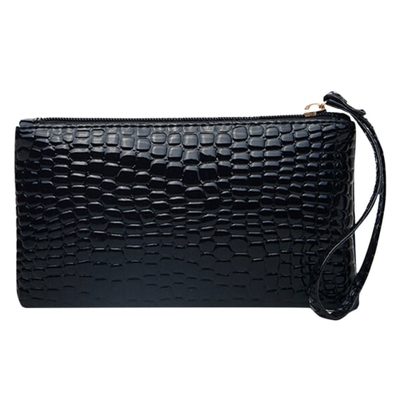 CUZIBR Women Embossed Long Zipper Wallet Glossy Wristlet Clutch With Detachable Wrist Strap Multi Card Slots Large Capacity Purse For Women Daily Shopping Carry Pouch