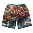 thumbnail image 2 of Honeii's Vibrant Bouquet Waterfall Print Men's Casual Shorts with Drawstring，Swim Trunks Quick Dry Beach Shorts, 2 of 5