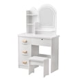 thumbnail image 2 of Anvazise Makeup Vanity Desk with LED Lighted Mirror, Vanity Table with 4 Drawers and Opening Shelves, Bedroom Dressing Table with Stool, 2 of 13