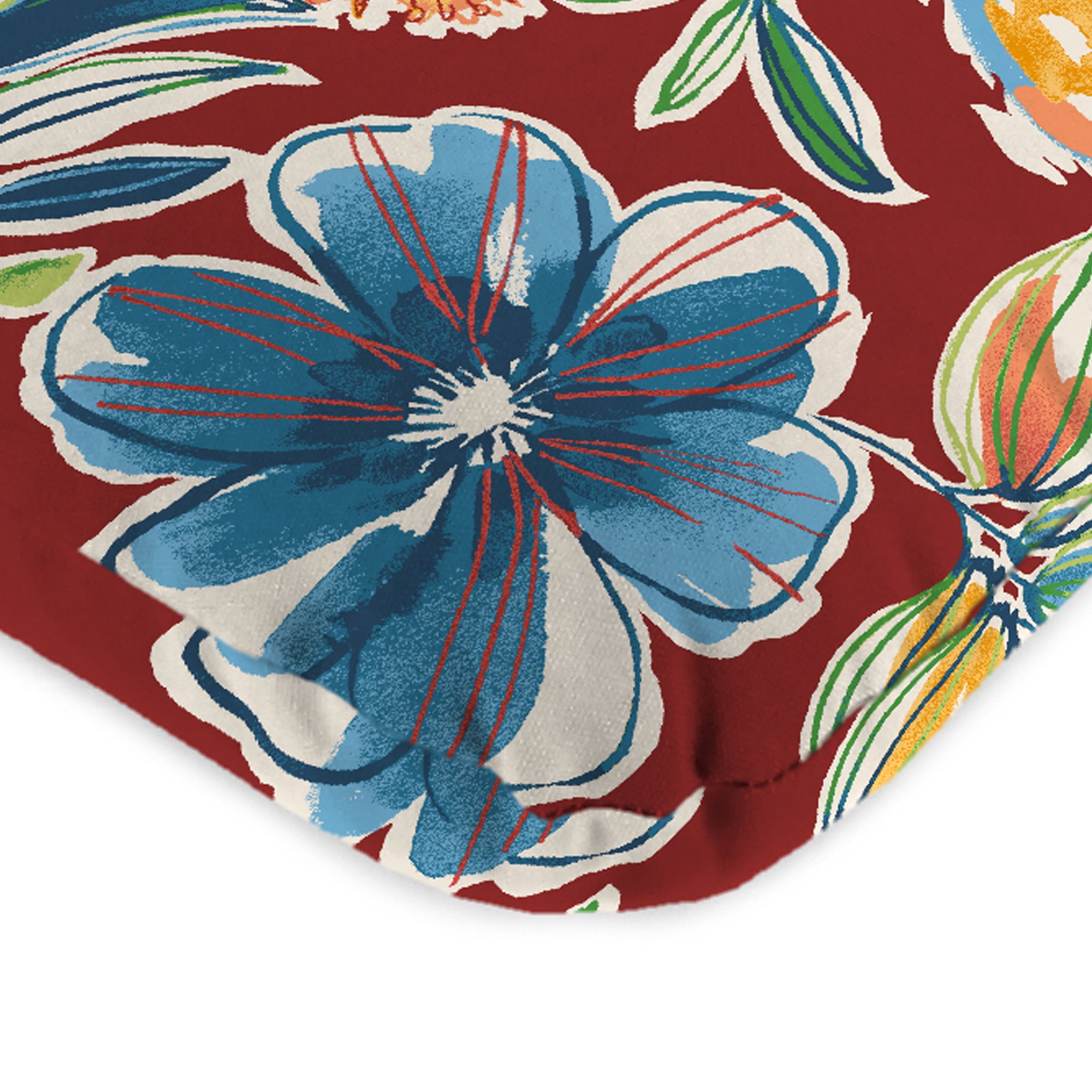 Jordan Manufacturing 45" x 22" Colsen Berry Red Floral Rectangular Outdoor Chair Cushion with Ties and Hanger Loop