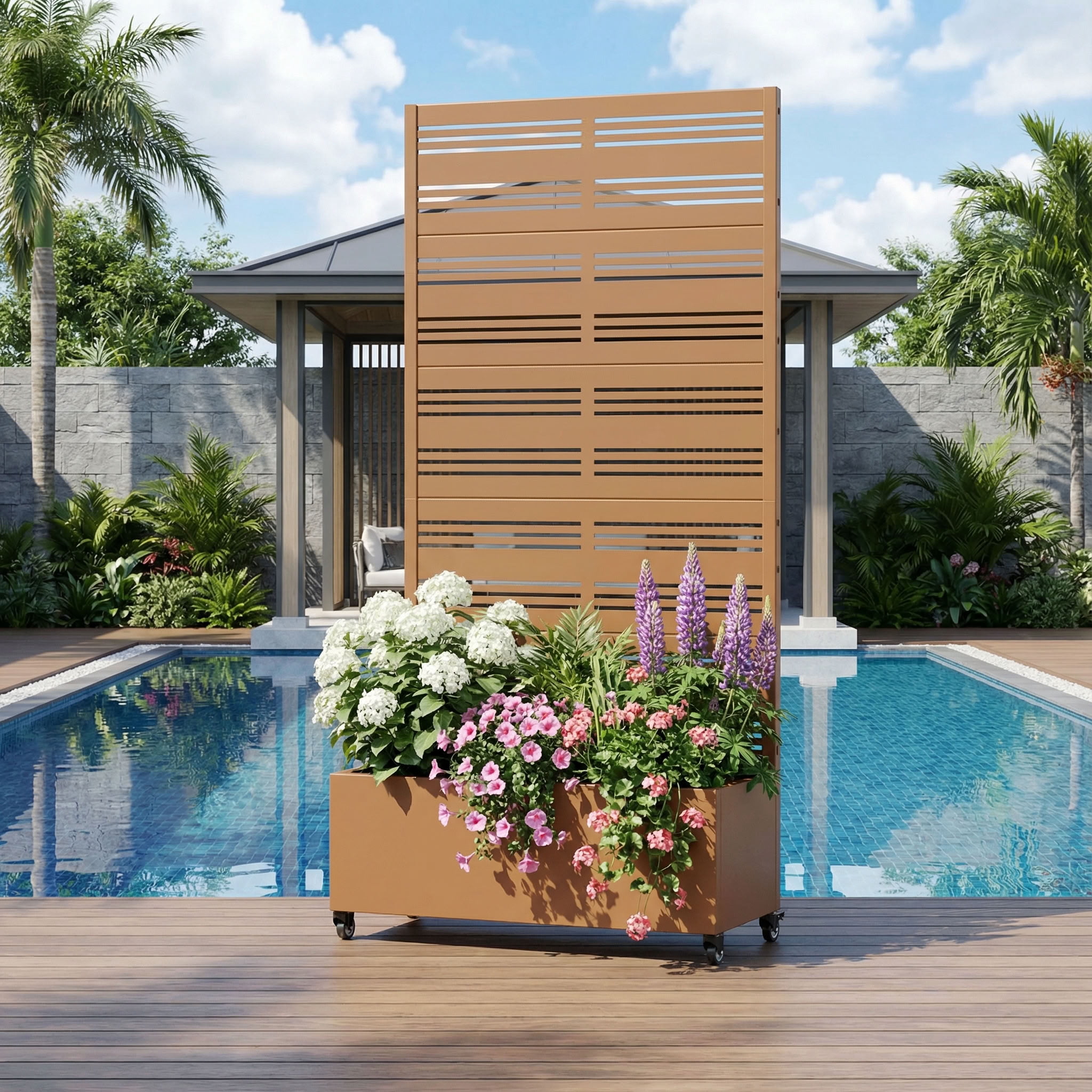 MAYEERTY 5 Panels Outdoor Metal Planter Box, Durable Weather-Resistant Planter, Decorative Metal Flower Box for Patio, Balcony, Garden