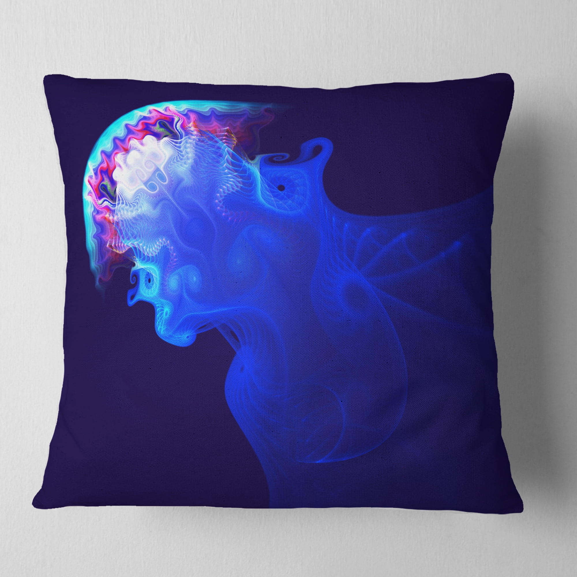 Designart Blue Jellyfish in Ocean - Animal Throw Pillow - 16x16