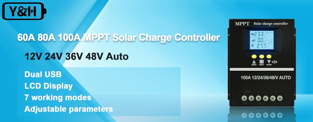 100A MPPT Solar Charge Controller with LCD Display - 48V High Efficiency Smart Regulator for Lead Acid & Lithium Batteries, 12V/24V/36V/48V Auto, Dual USB, Overcharge/Reverse Protection