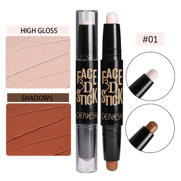 Lápiz Corrector de doble cabeza para pecas faciales, Corrector de ojeras blancas de larga duración, lápiz de contorno, maquillaje cosmético