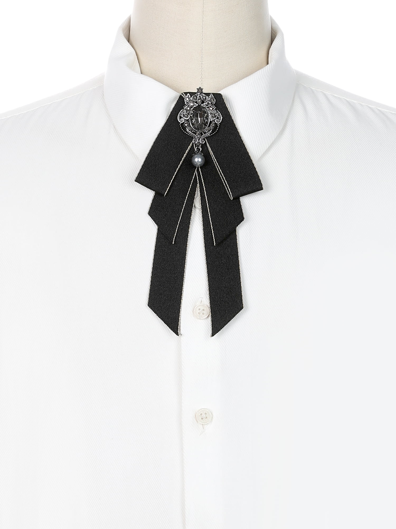 DARING DIVA Women's Elegant Ribbon Rhinestone Bow Ties Black