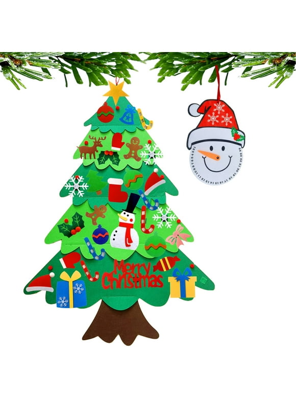3.3FT DIY Felt Christmas Tree Wall Decor With 32 Ornaments & LED Lights - Toddler Kids Xmas Gift