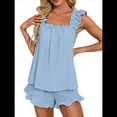 thumbnail image 2 of Conjunto de Pijama de 2 Piezas para Mujer con Volantes, Camiseta Sin Mangas y Pantalones Cortos Suaves, Pijama de Novia para Mujer. Azul S, 2 of 9