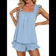 thumbnail image 2 of Conjunto de Pijama de 2 Piezas para Mujer con Volantes, Camiseta Sin Mangas y Pantalones Cortos Suaves, Pijama de Novia para Mujer. Azul L, 2 of 9