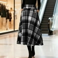 thumbnail image 6 of Midi Plaid Skirt for Women Button Detail Casual Flared Vintage High Waist A Line Mid-Length Tartan Skirts with Pockets, 6 of 9