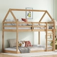 thumbnail image 2 of Jopath Twin over Twin Floor Bunk Bedwith Ladder and Guardrails, House-Shaped-Bunk Bed for Boys Girls Natural, 2 of 9