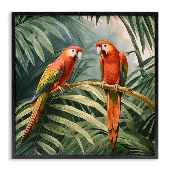 Stupell Industries Parrot Duo in Rainforest Animals Painting Black Framed Art Print Wall Art, 12 x 12