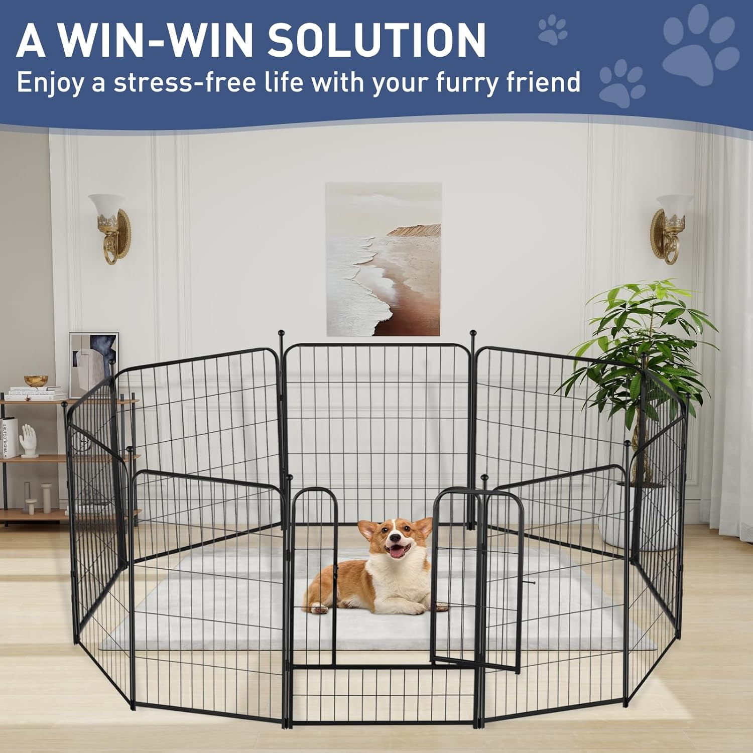Dog Playpen 32 Inch Ideal Dog Fence for Small and Medium Dogs Indoor & Outdoor Bliss, Perfect Dog Pen for Camping, Yard, RV, Garden Fence, Black (Black, 32in, 8)
