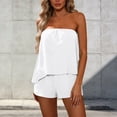 thumbnail image 5 of Miluxas Women's 2 Piece Outfit Strapless Top and Shorts Set Casual Summer Outfit for Beach Vacation White, 5 of 6