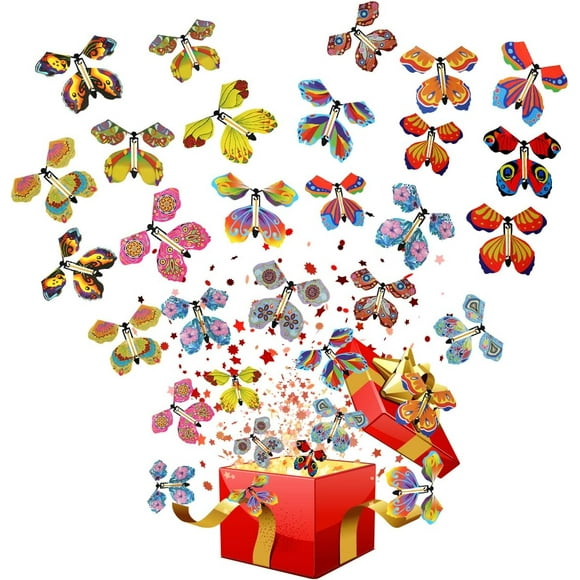 30PCS Magic Flying Butterfly (Random Color), Magic Butterfly Toy with Rubber Band, Flying Butterfly Surprise Wedding Anniversary Valentine's Day Decoration Flying Butterfly Gift