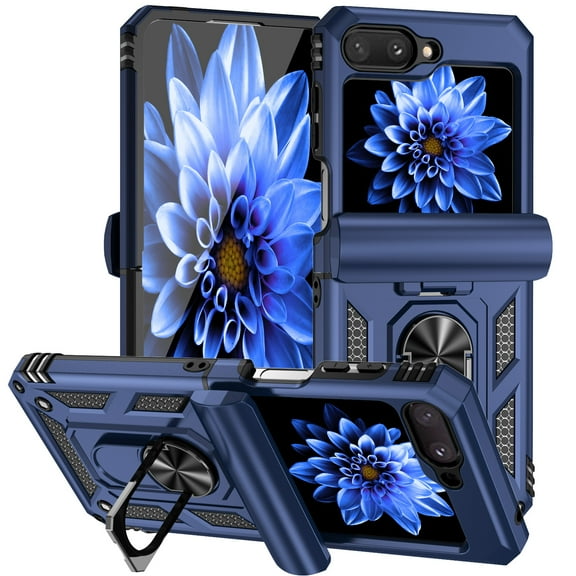 Dteck for Samsung Flip 5 Case, Galaxy Z Flip 5 Case with Hinge Protection, Z Flip 5 Case with 360?Rotate Ring Stand, Shockproof Magnetic Drop Proof for Car Mount Holder Full Body Cover 2023,Blue