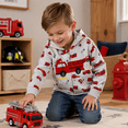 thumbnail image 2 of Boys Fire Truck Zip Hoodie - Gray Long Sleeve Fleece Jacket with Truck Print All Over Toddler Outerwear, 5T, 2 of 9