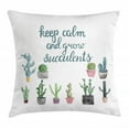 thumbnail image 1 of Keep Calm Throw Pillow Cushion Cover, Grow Succulents Calligraphy with Watercolor Plants in Pots, Decorative Square Accent Pillow Case, 16" X 16", Dark Cadet Blue White Multicolor, by Ambesonne, 1 of 2