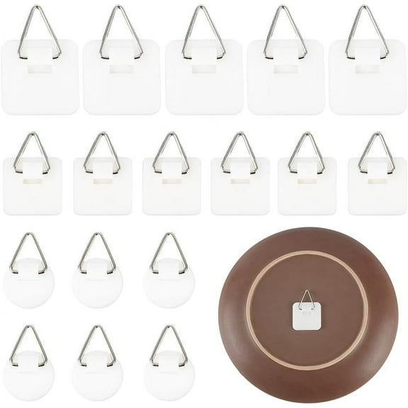 Adhesive Plate Hangers 3 Styles Invisible Plate Holders 0.87-1.26 Inch Hook Set Small Hanging Hooks for Picture Photo Display Bathroom Closet Kitchen Wall Home Art Decorative White DIY