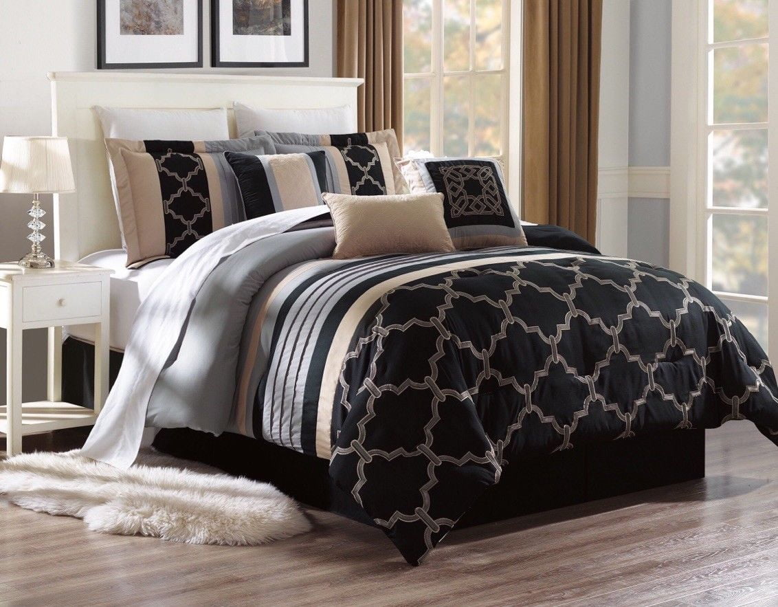 King 3pc Alex2 Oversized Embroidered Duvet Cover Bedding Set, Includes