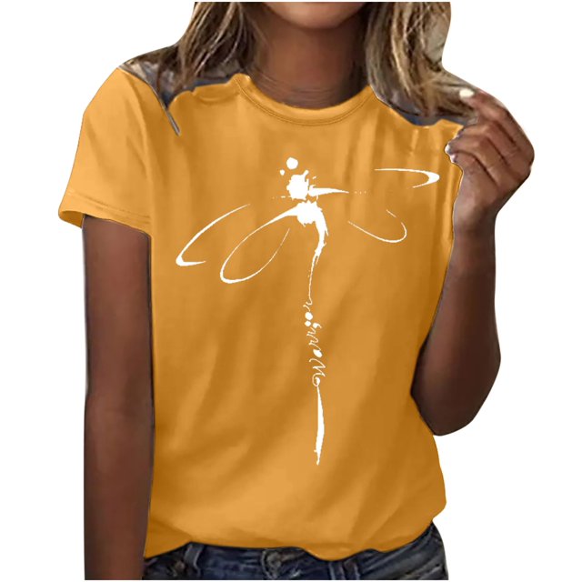 Blusa suelta de manga corta con cuello redondo y estampado a la moda para mujer Pompotops hfajkhk129367