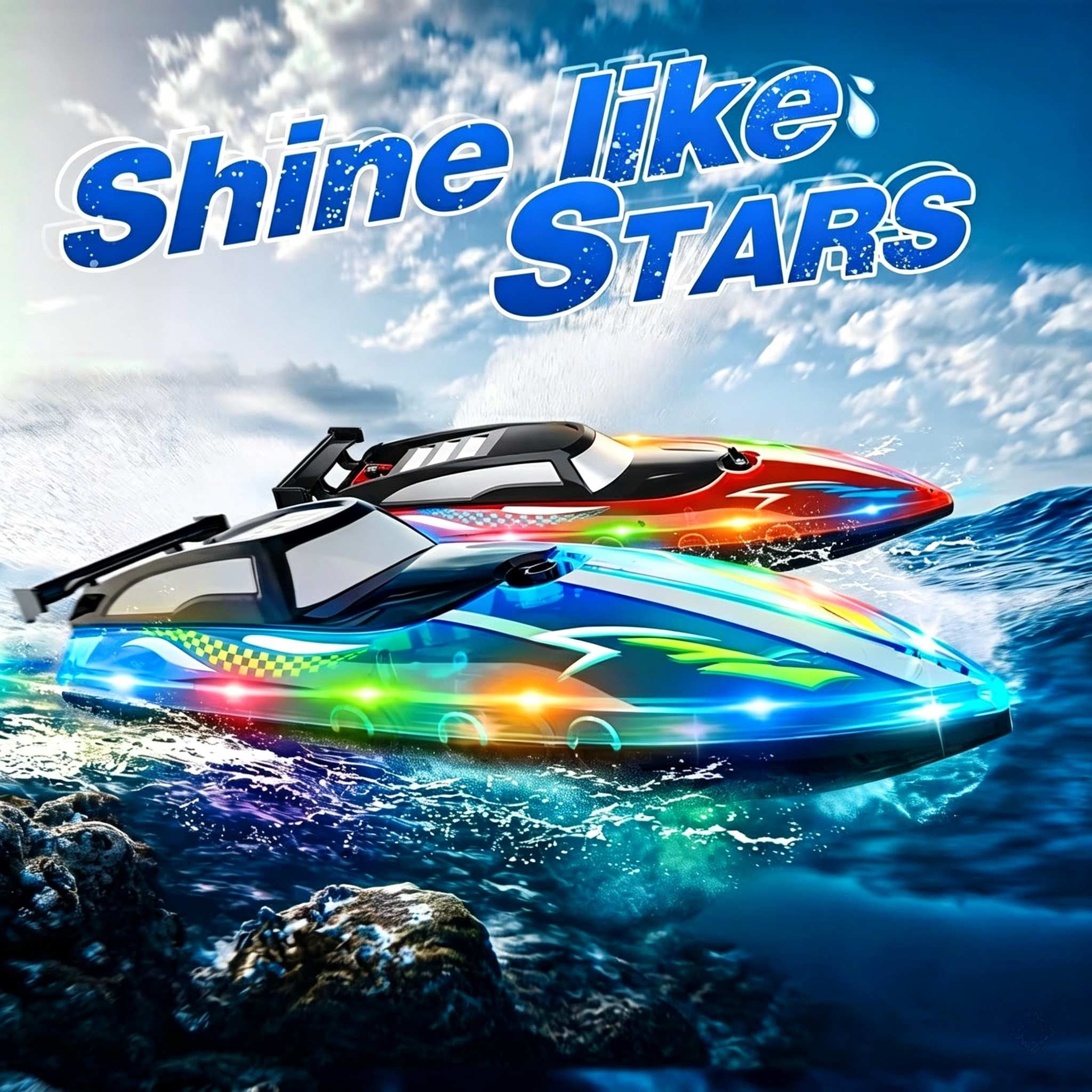 Tigozz RC Boat with LED Lights for Adults and Kids, 2.4GHz Fast Remote Control Speedboat for Lakes and Pools, Motorized High Speed Water Toys, Blue