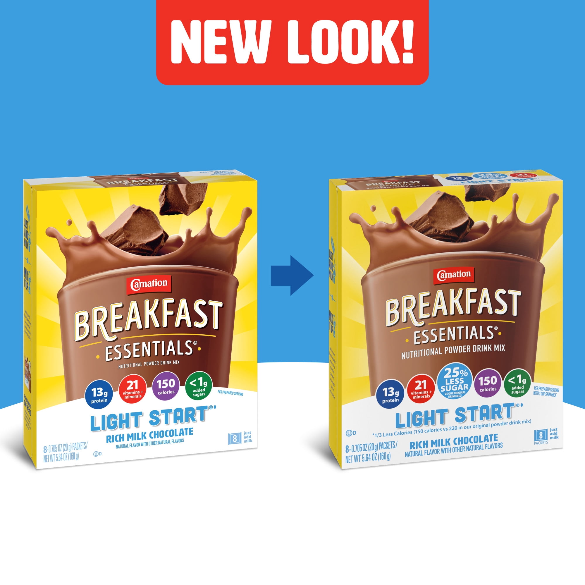 (2 pack) Carnation Breakfast Essentials Light Start Nutritional Drink Mix, Rich Milk Chocolate, 8 Count Box
