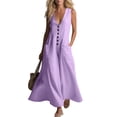 thumbnail image 4 of JMYHOAM Robes pour Femmes Robes d'Été pour Femmes Robe Débardeur en Lin Ample avec Poches Manches Trois-Quarts Longue Robe, Violet, P-TTG, 4 of 7