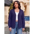 thumbnail image 4 of Cueply Plus Size Cardigan for Women Open Front Button V-Neck Long Sleeve Ribbed Wave Edges Lightweight Sweaters, 4 of 10
