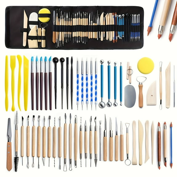 61pcs Ceramics Clay Sculpture Polymer Tool Set Beginner'S Craft Sculpting Pottery Modeling Carving Smoothing Wax Kit