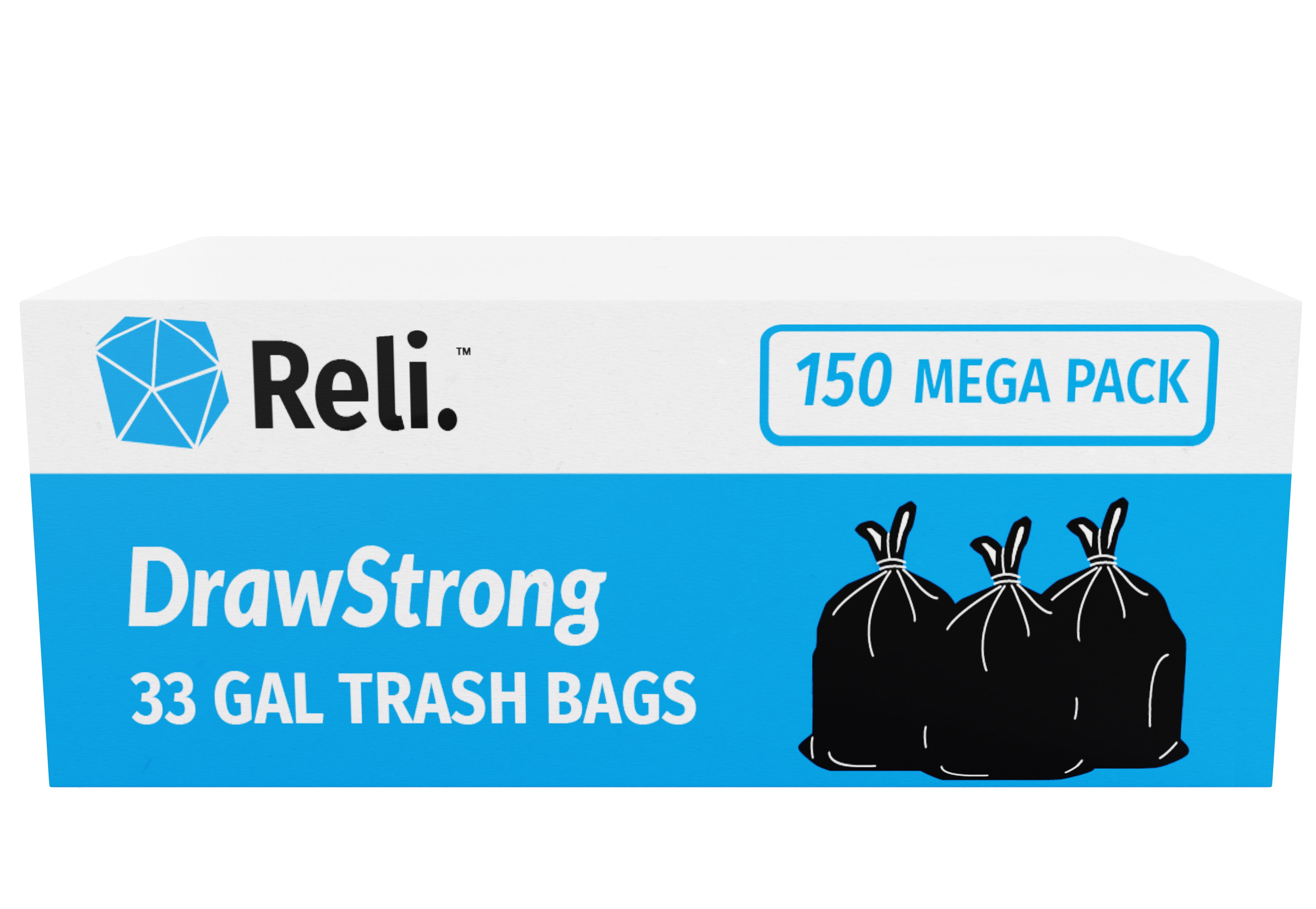 Reli. 33 Gallon Trash Bags Drawstring, 150 Count, Black, 33 Gallon  Garbage Bags Heavy Duty, Large 33 Gal 33 Gallon